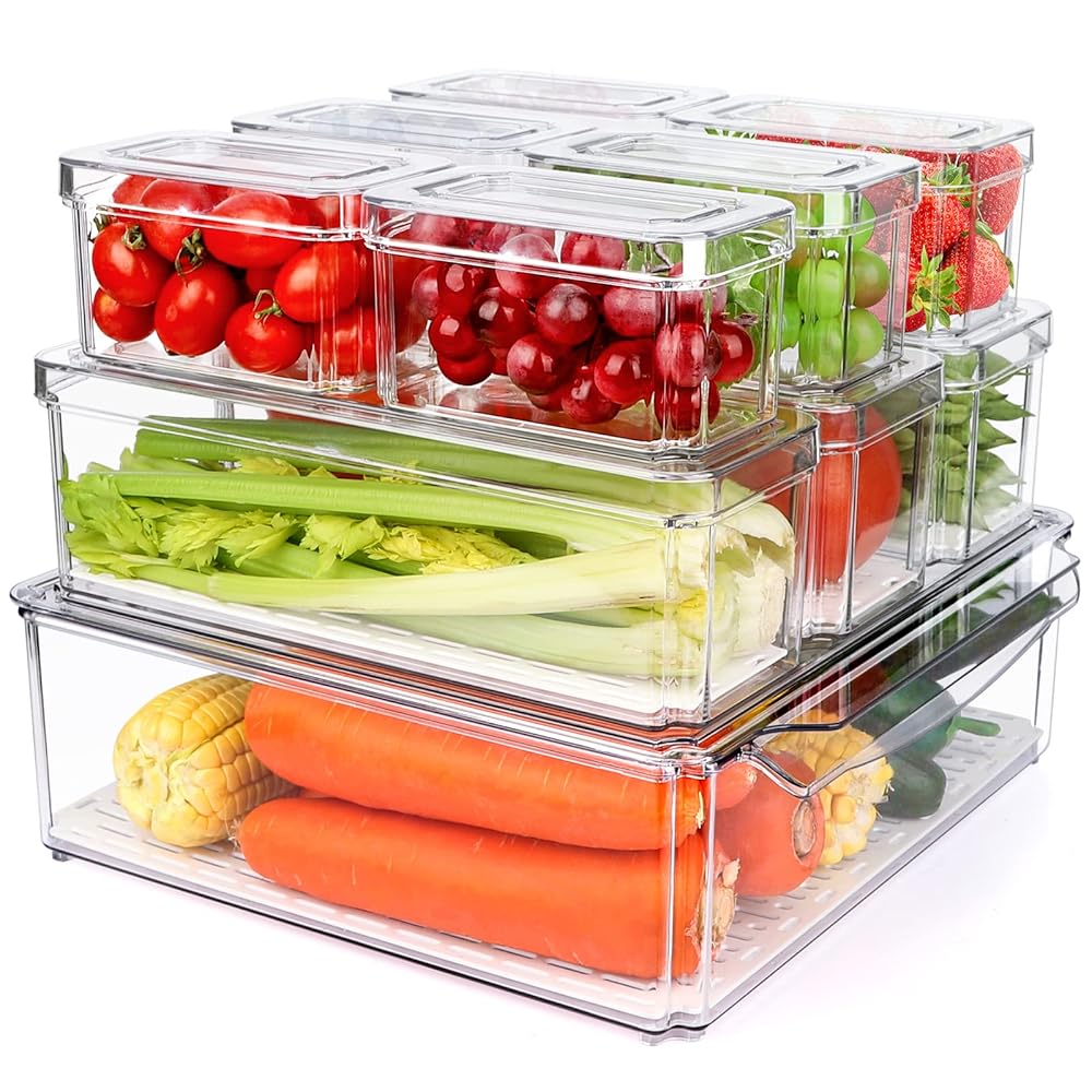 10-Piece Transparent Plastic Set | Organizer Bins | Refrigerator, Pantry, Kitchen, Countertops, Cabinets, Fridge | Stackable, with Lids