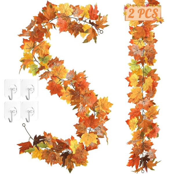 11.8FT Fall Decor, 2 Pack Fall Garland for Mantle, Fall Decorations for Home, Fall Leaves Garland, Thanksgiving Garland for Thanksgiving Decorations Indoor, Autumn Garland for...