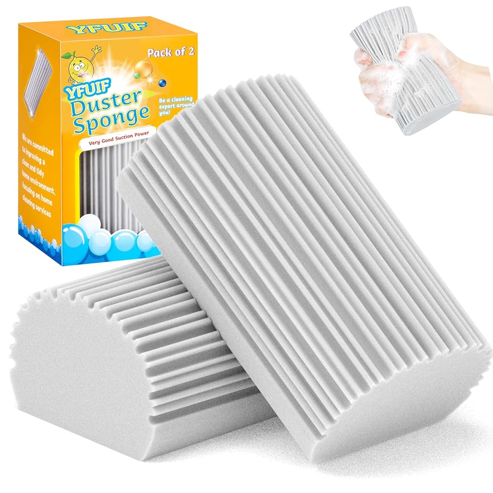 2-Pack Damp Clean Duster Sponge, Magic Sponge Eraser Baseboard Cleaner Tool, Dusters for Cleaning Blinds, Glass, Vents, Railings, Mirrors,Window Track Grooves and Faucets