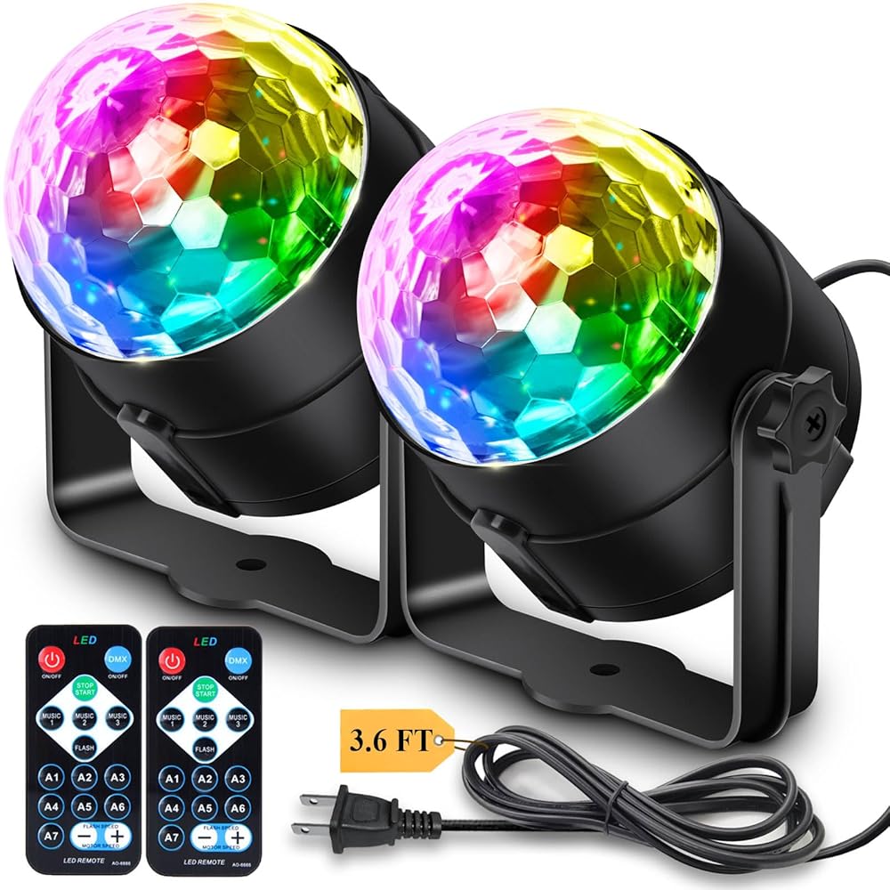 2-Pack Disco Ball Halloween Party Decorations Lights with Remote Control, Sound Activated Music Sync DJ Stage Strobe Light for Christmas Decor Bachelorette Party Dance Karaoke...