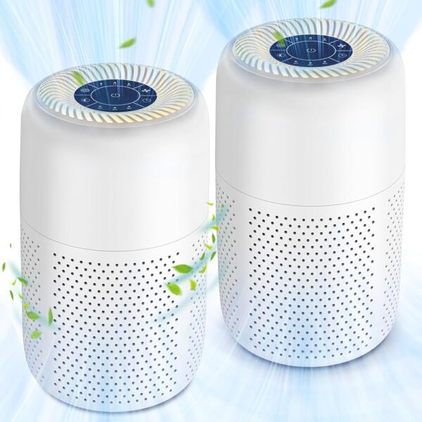 2 Pack Vhoiu Air Purifiers for Home Bedroom up to 600ft², Quiet Air Purifier With Night Light, Whole House Has Fresh Air, H13 True HEPA Air Purifier For Office, Dorm, Apartment,...