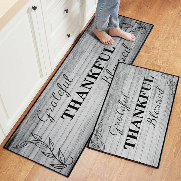 2 Pcs Kitchen Rugs Set Washable Kitchen Mats for Floor, Home, Sink, Bathroom Non Slip Cushioned Farmhouse Kitchen Rug Runner Standing Mat（Thankful