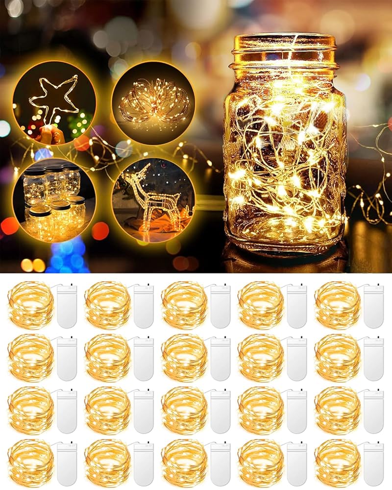 20 Pack Fairy Lights Battery Operated 3.3ft 20 LED Mini String Lights Twinkle Lights Copper Wire Firefly Starry Lights for Mason Jars Wedding Party Christmas Centerpiece Table...