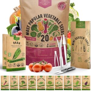 20 Vegetable Seeds Variety Pack - 12465+ Non-GMO Heirloom Seeds for Planting Vegetables and Fruits in Individual Seed Packets, Home Survival Garden Seeds for Hydroponic, Indoor...