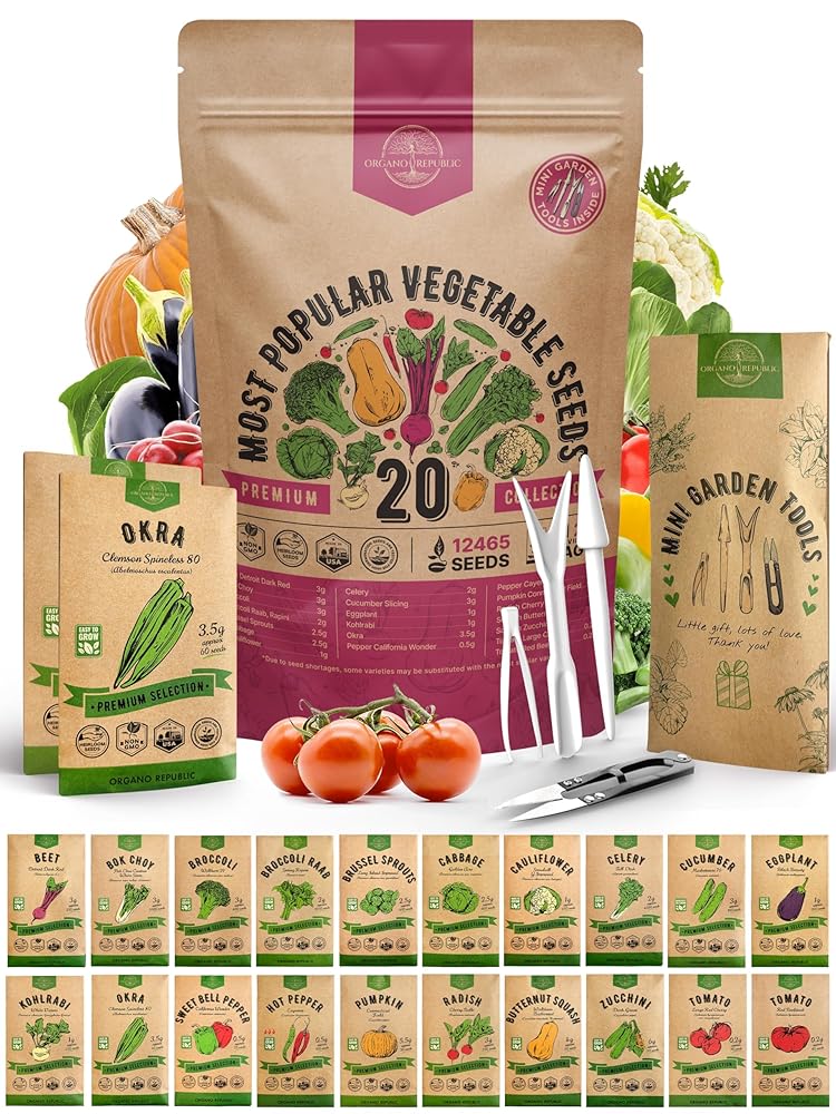 20 Vegetable Seeds Variety Pack - 12465+ Non-GMO Heirloom Seeds for Planting Vegetables and Fruits in Individual Seed Packets, Home Survival Garden Seeds for Hydroponic, Indoor...