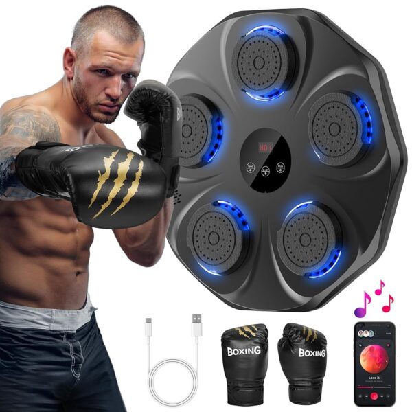 2024 Music Boxing Machine with Boxing Gloves, Wall Mounted Smart Bluetooth Music Boxing Trainer, Electronic Boxing Target Workout Punching Equipment for Home, Indoor and Gym