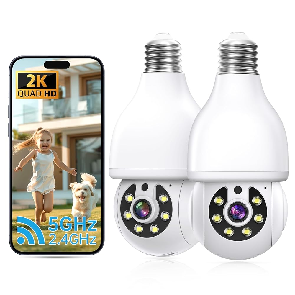 2K Light Bulb Security Camera 5G&2.4G WiFi Security Cameras Wireless Outdoor Indoor,360° Bulb Cameras for Home Security Outside Indoor,Motion Detection and Alarm,Two-Way...