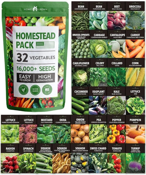 32 Heirloom Vegetable and Fruit Seeds for Planting - 16,000+ Seeds | Non-GMO Survival Seed Vault | High Germination | 32 Varieties of Vegetable Seeds for Your Home Survival Garden