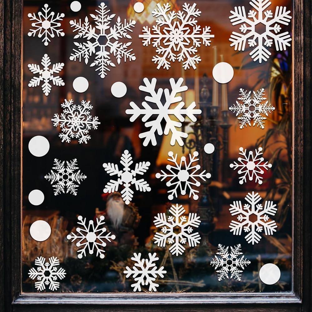 321pcs Christmas Window Clings for Glass Windows 9sheets Christmas Window Decals Snowflakes Christmas Decorations Christmas Window Stickers for Kids Holiday Window Clings Winter...