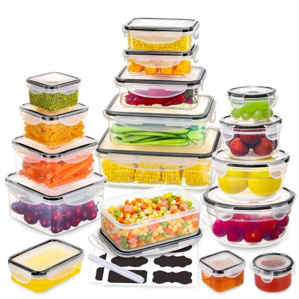 34 PCS Food Storage Containers Set with Airtight Lids (17 Lids &17 Containers) - BPA-Free Plastic Food Container for Kitchen Storage Organization, Fruit Meal-prep Containers...