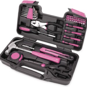 39-Piece All Purpose Household Pink Tool Kit for Girls, Ladies and Women - Includes All Essential Tools for Home, Garage, Office and College Dormitory Use