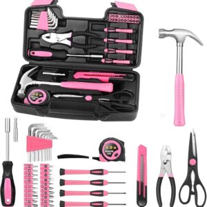 39 Piece All Purpose Household Pink Tool Kit Small General Basic Home Tool Set with Toolbox Great for Girls, Ladies and Women