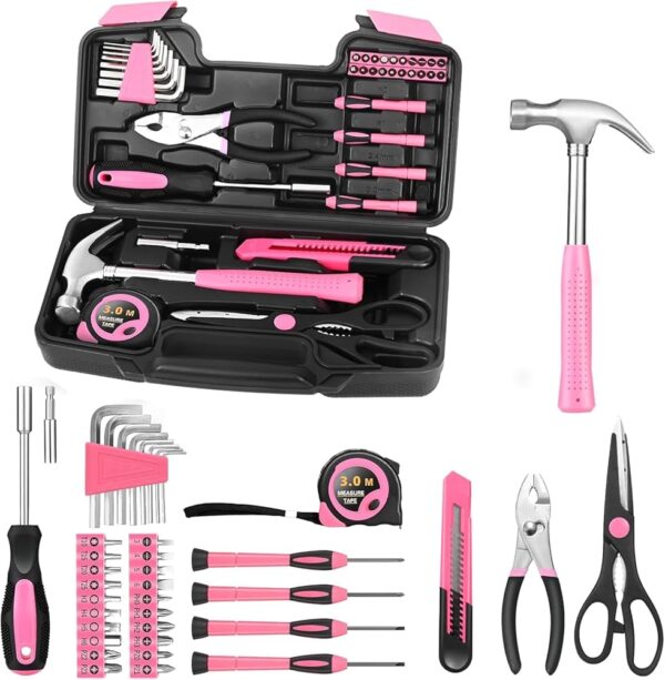 39 Piece All Purpose Household Pink Tool Kit Small General Basic Home Tool Set with Toolbox Great for Girls, Ladies and Women