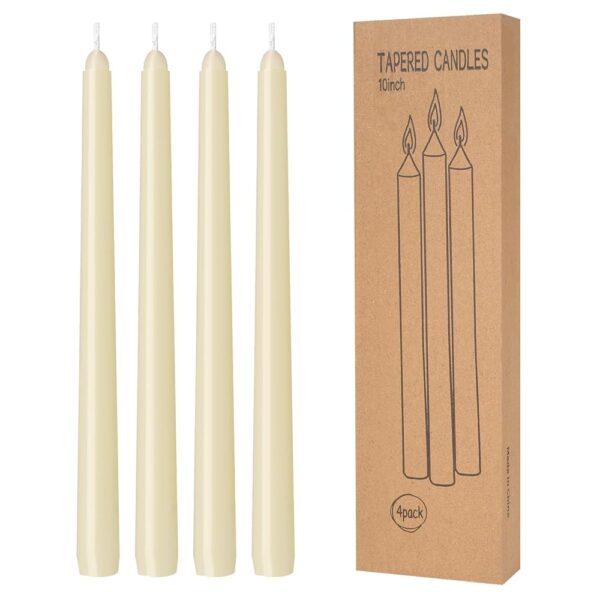 4 Pack Ivory Taper Candles - Taper Candles 10 Inch Dripless, Smokeless & Unscented - 8 Hours Long Burning - Hand Poured Tall Candlesticks - Ideal for Weddings, Dinner Parties,...