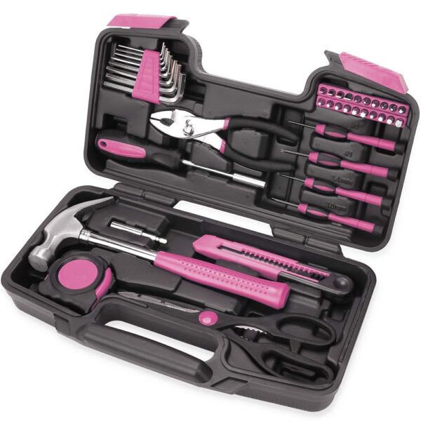 40-Piece All Purpose Household Pink Tool Kit for Girls, Ladies and Women - includes All Essential Tools for Home, Garage, Office and College Dormitory Use