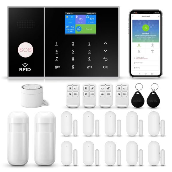 4G Smart Home Security Alarm Kit, Wireless WiFi Home Alarm System with Siren, PIR Motion Sensor, Remote Controls, Window/Door Sensor, Support SMS Push/APP Linkage Alert (20 Pieces)