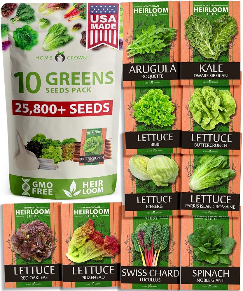 5,000+ Heirloom Lettuce Seeds for Planting Indoors - 95% Germination, Non-GMO Greens Seeds, (10 Varieties): Kale, Spinach, Butter, Romaine, Arugula & More - Lettuce Seeds for...