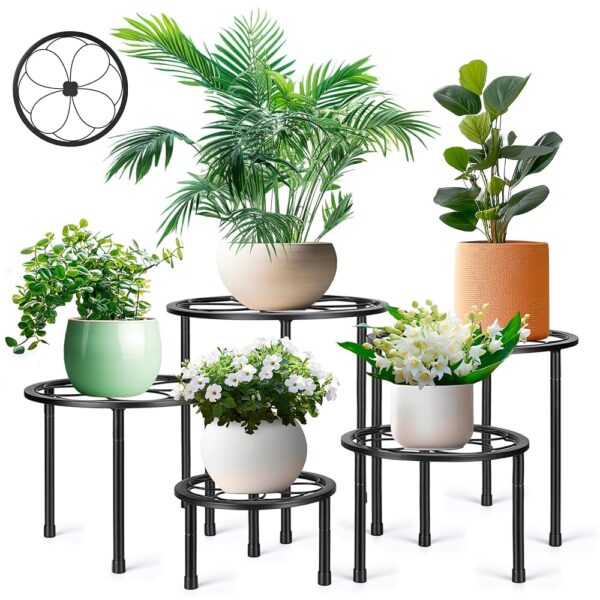 5 Pack Metal Plant Stand, Anti-Rust Iron Plant Stands for Indoor and Outdoor, Heavy Duty Flower Pot Stands for Multiple Plant, Black Potted Plant Holder for Garden Home (5 Pack...