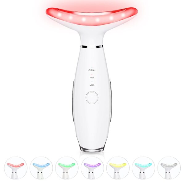 7 Color Neck Face Massager - Facial Massager Tool for Skin Care at Home, Vibrating Face Massager with Thermals, Galvanic Machines White