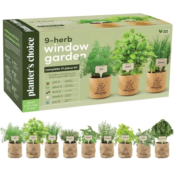 9 Herb Indoor Window Garden Kit - House Plants Seeds - Best Unique Easter Gift Ideas for Women, Mom, Friend, Her, Birthday, Housewarming, Mother - New Home Kitchen Gifts - Live...