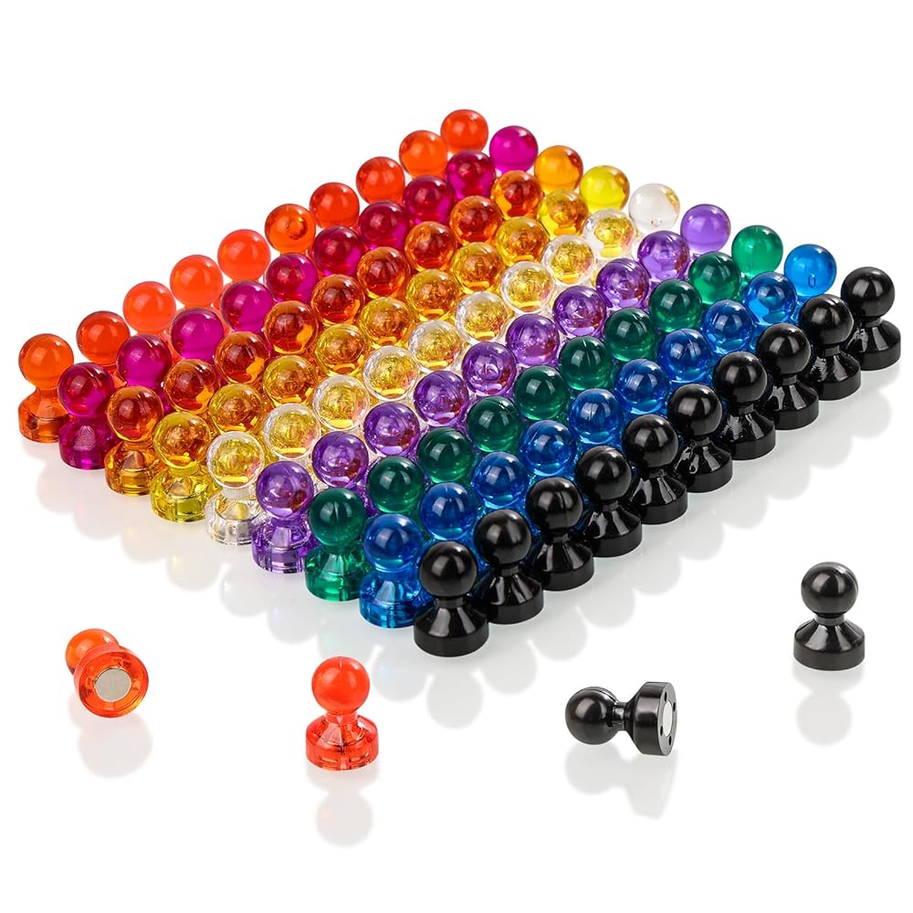 90 PCS Colorful Strong Magnetic Push Pin Magnets, 9 Assorted Color Magnetic Push Pin Magnets for Office, Classroom, Kitchen Home and School, Map Magnets, Whiteboard Magnets