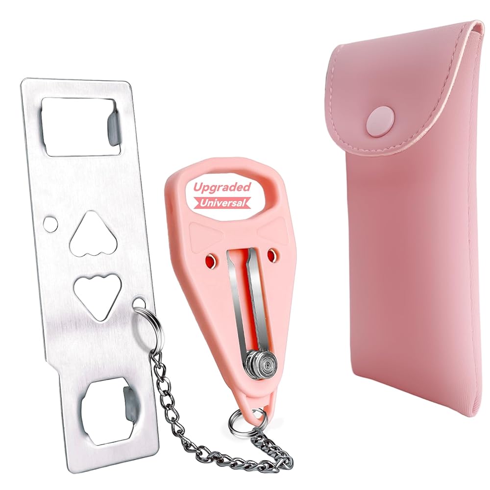 AceMining Portable Door Lock Home Security Door Locker Travel Lockdown Locks for Additional Safety and Privacy Perfect for Traveling Hotel Home Apartment College-Pink(1 Pack)