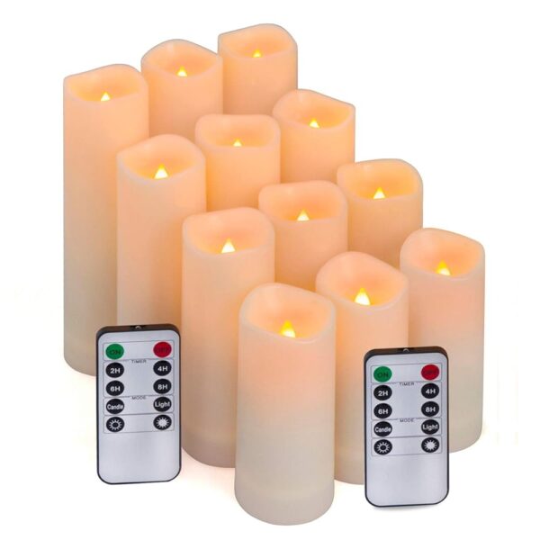 Aignis Flameless LED Candles with 10-Key Remote & Timer, Outdoor Indoor Waterproof Battery Operated Candles for Home/Birthday/Wedding/Holiday Décor, Exquisite Set of 12 (D2.2''...