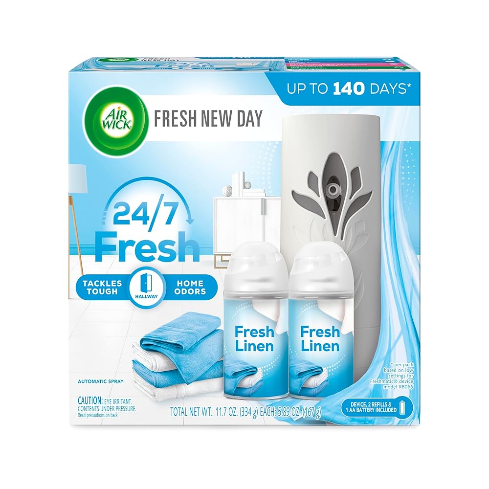 Air Wick Automatic Air Freshener Spray Starter Kit (Gadget + Refill), Fresh Linen, Air Freshener, Essential Oils