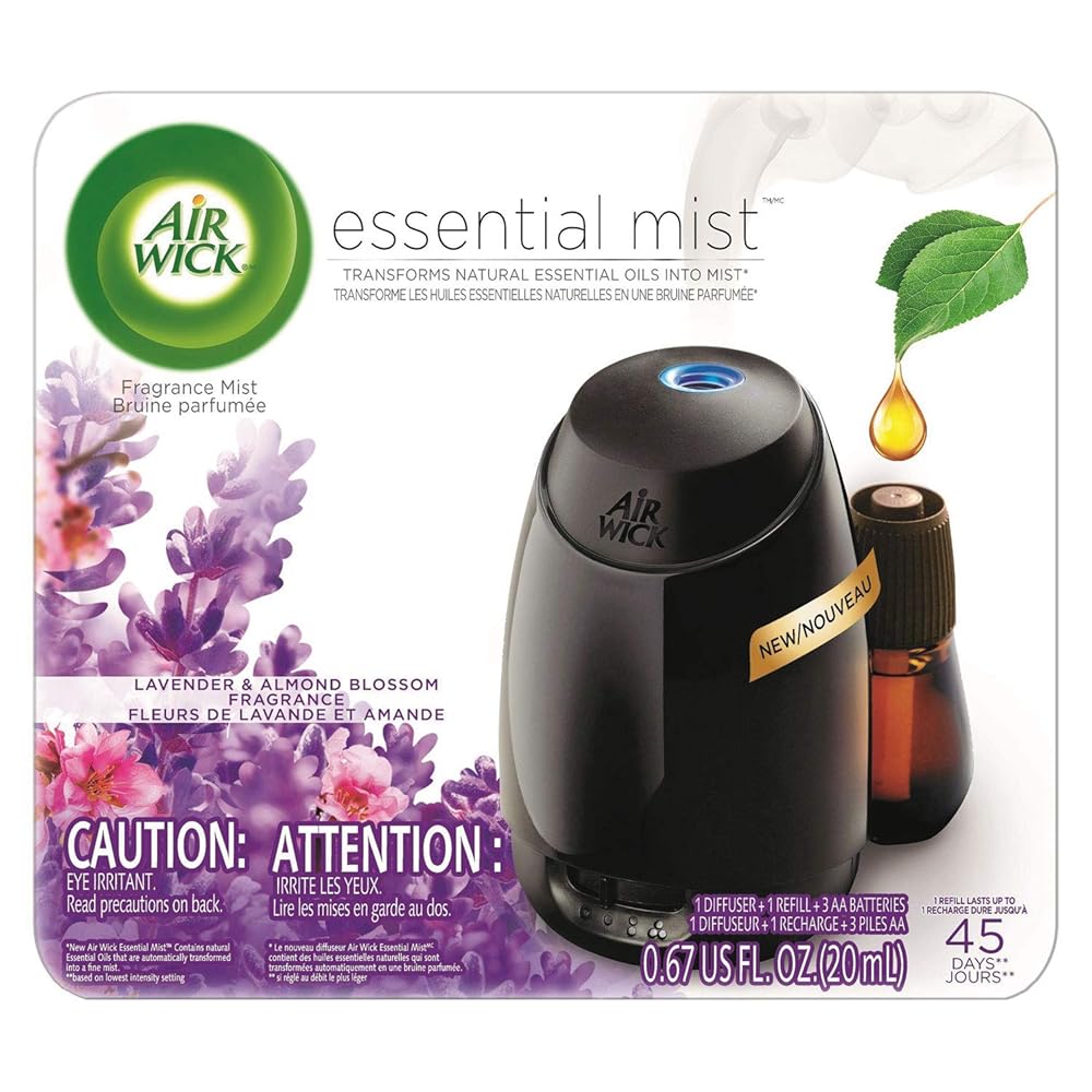 Air Wick Essential Mist Starter Kit, Diffuser + 1 Refill, Lavender and Almond Blossom, Air Freshener, Essential Oils