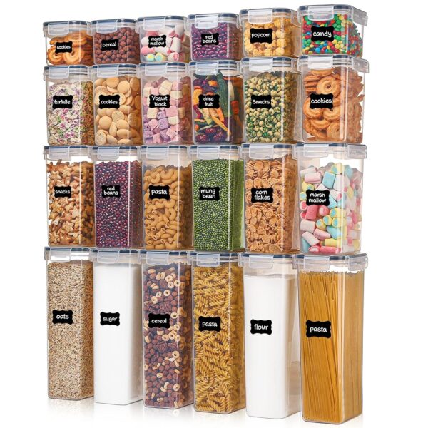 Airtight Food Storage Containers with Lids, Vtopmart 24 pcs Plastic Kitchen and Pantry Organization Canisters for Cereal, Dry Food, Flour and Sugar, BPA Free, Includes 24...