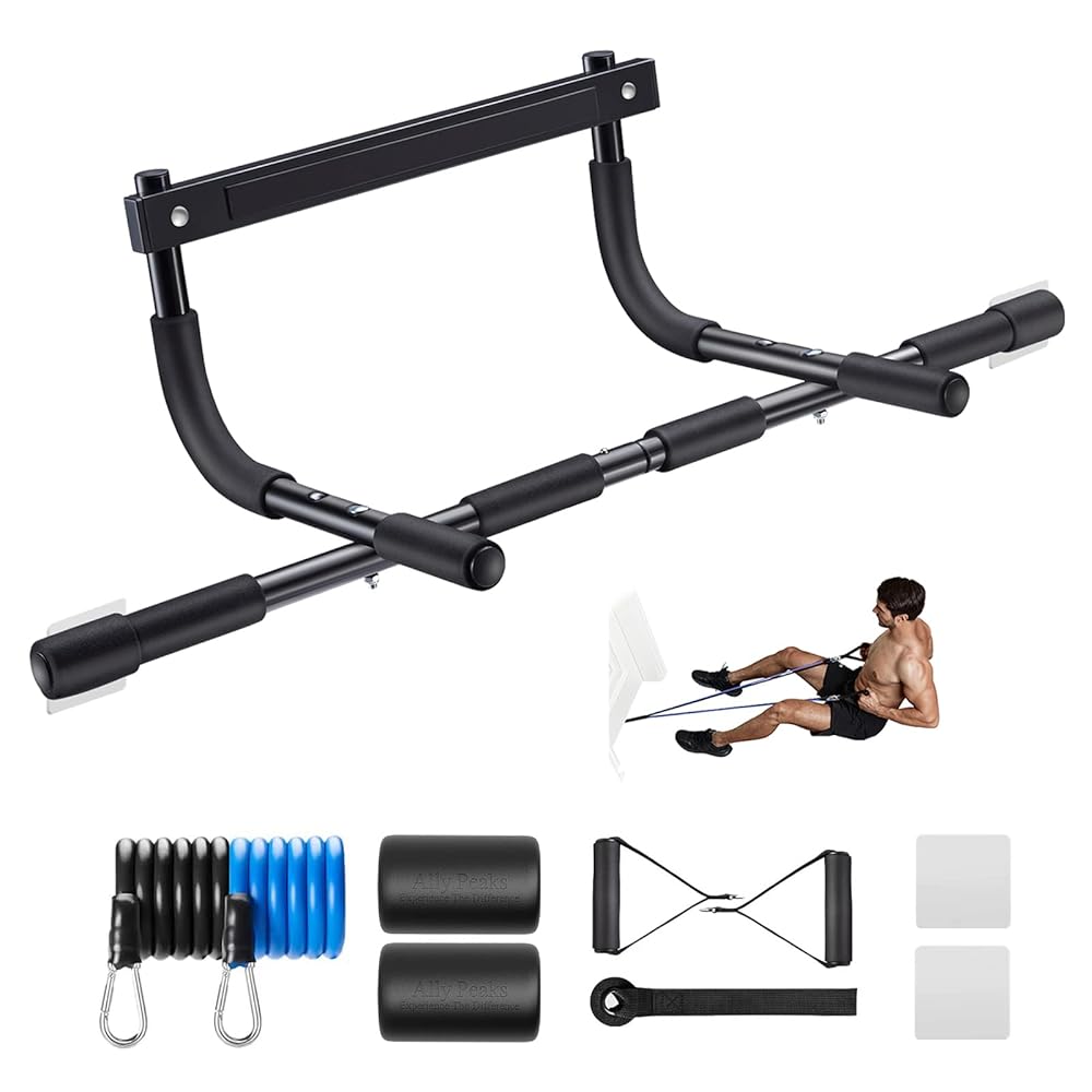 Ally Peaks Pull Up Bar for Doorway | Thickened Steel Max Limit 440 lbs Upper Body Fitness Workout Bar| Multi-Grip Strength for Doorway | Indoor Chin-Up Bar Fitness Trainer for...