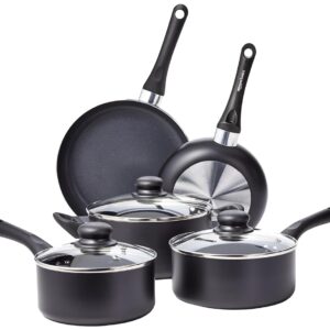 Amazon Basics Non-Stick Cookware 8-Piece Set, Pots and Pans, Black