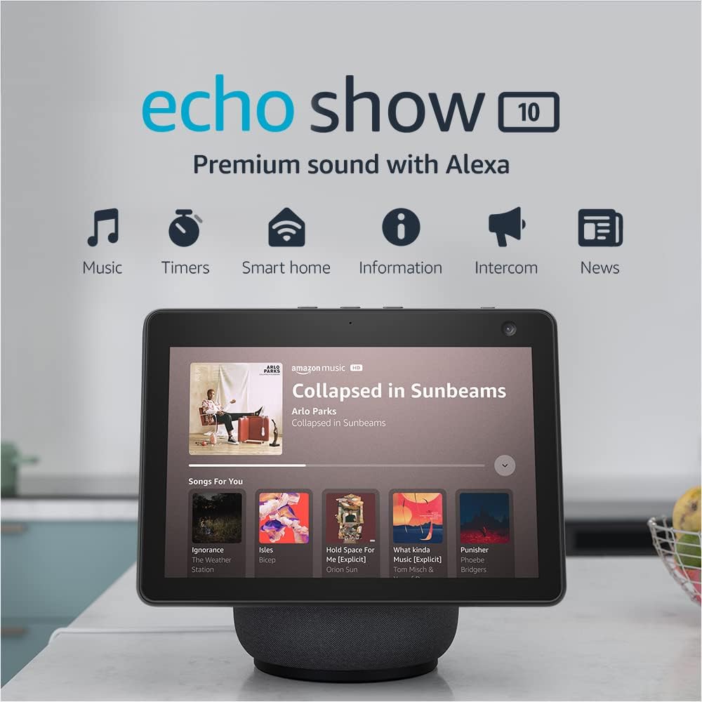 Amazon Echo Show 10 (3rd Gen) | HD smart display with premium sound, motion and Alexa | Charcoal