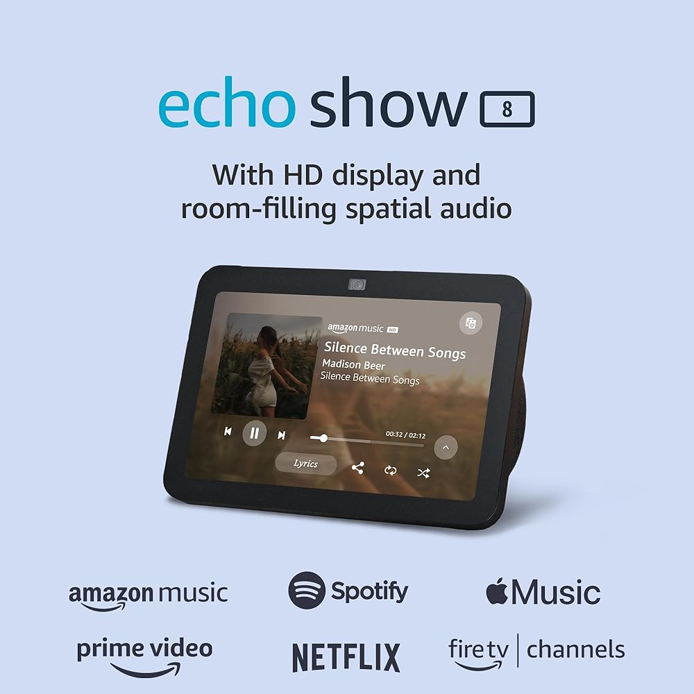 Amazon Echo Show 8 (3rd Gen, 2023 release) | With Spatial Audio, Smart Home Hub, and Alexa | Charcoal