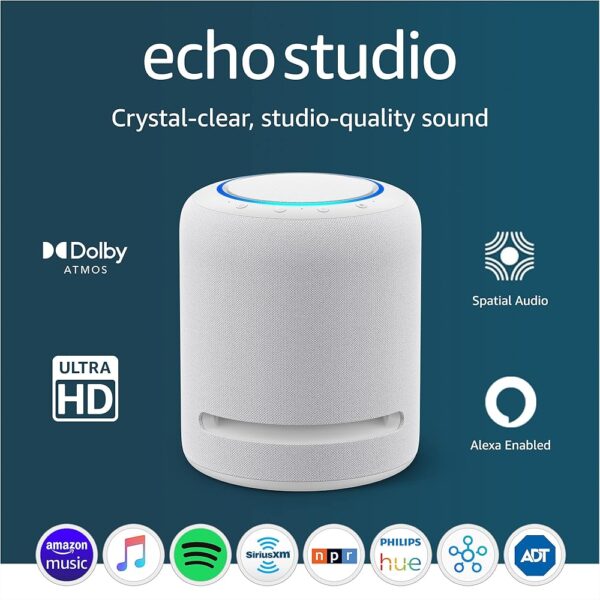 Amazon Echo Studio | Our best-sounding smart speaker ever - With Dolby Atmos, spatial audio processing technology, and Alexa | Glacier White