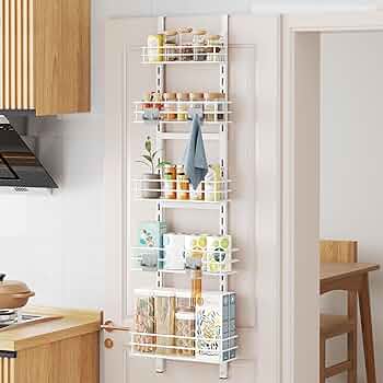 Amazon.com: ODesign Height-Adjustable Baskets 5-Tier Over the Door Pantry Organizer,Narrow Pantry Door Organizers and Storage-Spice Rack Wall Mount-Door Organizer Metal...