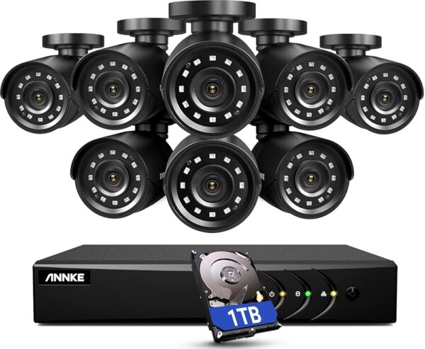 ANNKE 3K Lite Wired Security Camera System with AI Human/Vehicle Detection, 8CH H.265+ DVR and 8 x 1920TVL 2MP IP66 Home CCTV Cameras, Smart Playback, Email Alert with Images,...