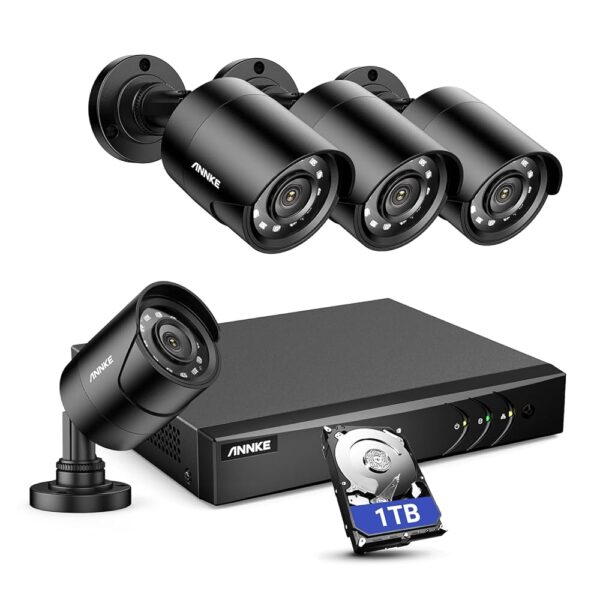 ANNKE 8CH H.265+ 3K Lite Wired Surveillance Security Camera System with AI Human/Vehicle Detection, 4 x 1920TVL 2MP CCTV IP66 Cameras for Indoor Outdoor Use, Remote Access, 1TB...