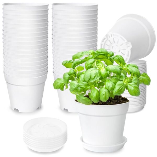 Anyumocz 36 Pcs White Nursery Pots,4" Plastic Plant Pots for Seeding,Small Planters with Drainage Holes and Tray for Flowers,Succulent,Nursery,Home Garden,Indoor