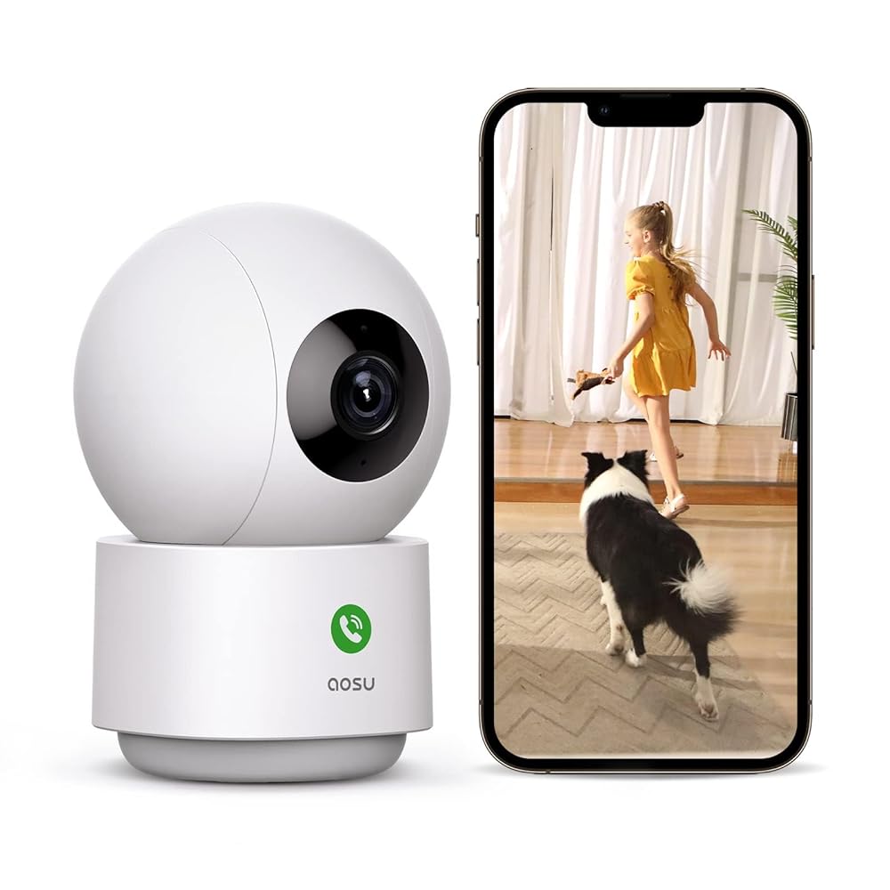 AOSU 2K Security Camera Indoor, Baby Monitor Pet Camera 360-Degree for Home Security,Camera with 5/2.4 GHz Wi-Fi Router, One-Touch Call, Smart Motion Tracking, IR Night Vision,...