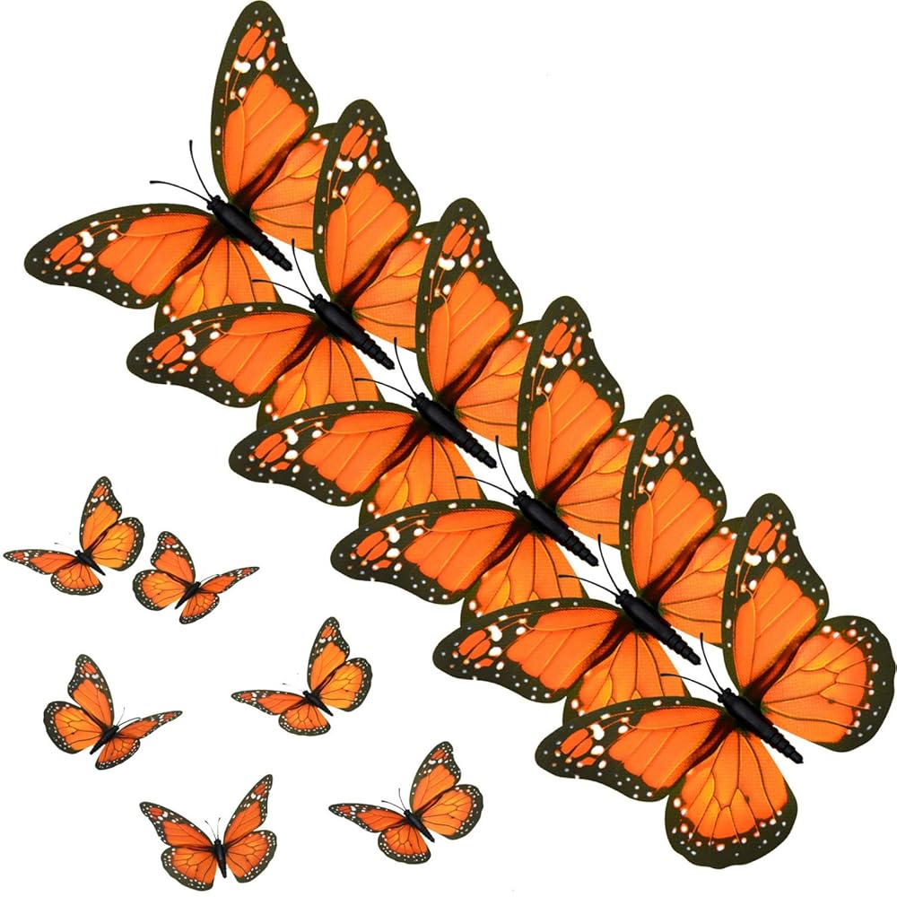 AQUEENLY Monarch Butterfly Decorations, 4.72'' Orange Premium Artificial Monarch Butterfly to Decorate for Craft, Home, Wall, Wedding, Party (12 Pcs)