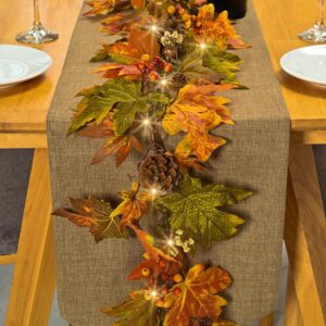 Artgar Fall Maple Leaf Garland, 6 Ft Fall Decor Garland with Pine Cones Berries, Harvest Decor Garland with 30 Warm Lights for Fall Home Thanksgiving Fireplace Table Indoor...