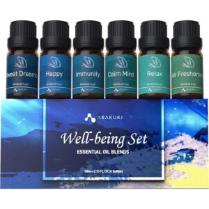 ASAKUKI Essential Oil Blends, Essential Oils Set for Diffusers for Home, Well-Being Kit- Calming, Dreams, Breathe, Relaxing, Mood, Fresh Air Aromatherapy Oils for Humidifiers,...