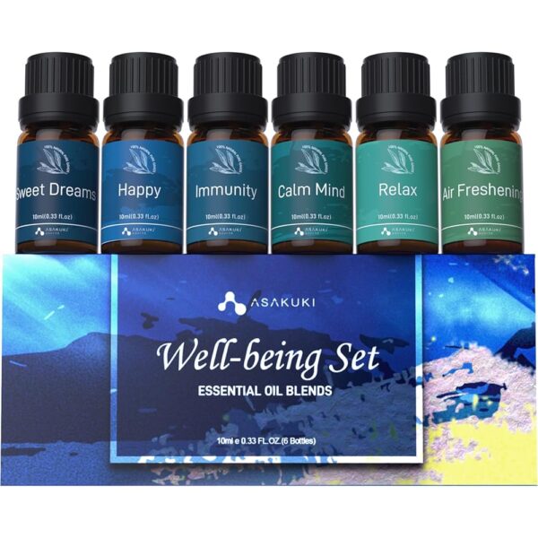 ASAKUKI Essential Oil Blends, Essential Oils Set for Diffusers for Home, Well-Being Kit- Calming, Dreams, Breathe, Relaxing, Mood, Fresh Air Aromatherapy Oils for Humidifiers,...