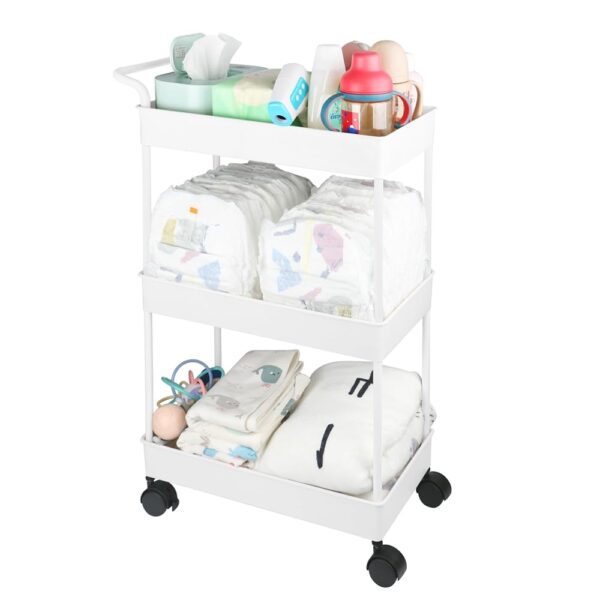 Baby Diaper Caddy, Plastic Movable Cart for Newborn Nursery Essentials Diaper Storage Caddy Organizer for Changing Table & Crib, Easy to Assemble, Beige