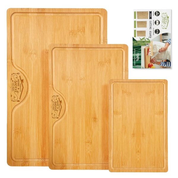 Bamboo-Cutting-Boards-for-Kitchen - 3 Sets Chopping Board, Wood Cutting Boards, Non Toxin Cutting Board, Perfect for Charcuterie, Serving Boards, Housewarming Gifts for New...