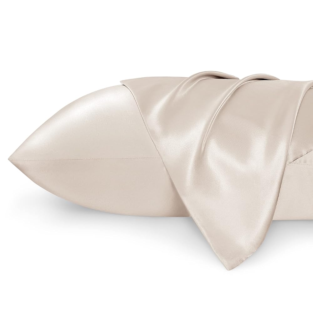 Bedsure King Size Satin Pillowcase Set of 2 - Beige Silky Pillow Cases for Hair and Skin 20x36 Inches, Pillow Covers with Envelope Closure, Similar to Silk Pillow Cases, Gifts...