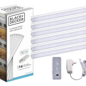 BLACK+DECKER Works with Alexa Smart Under Cabinet Lighting Kit, Adjustable LEDs, (6) 9" Bars, White