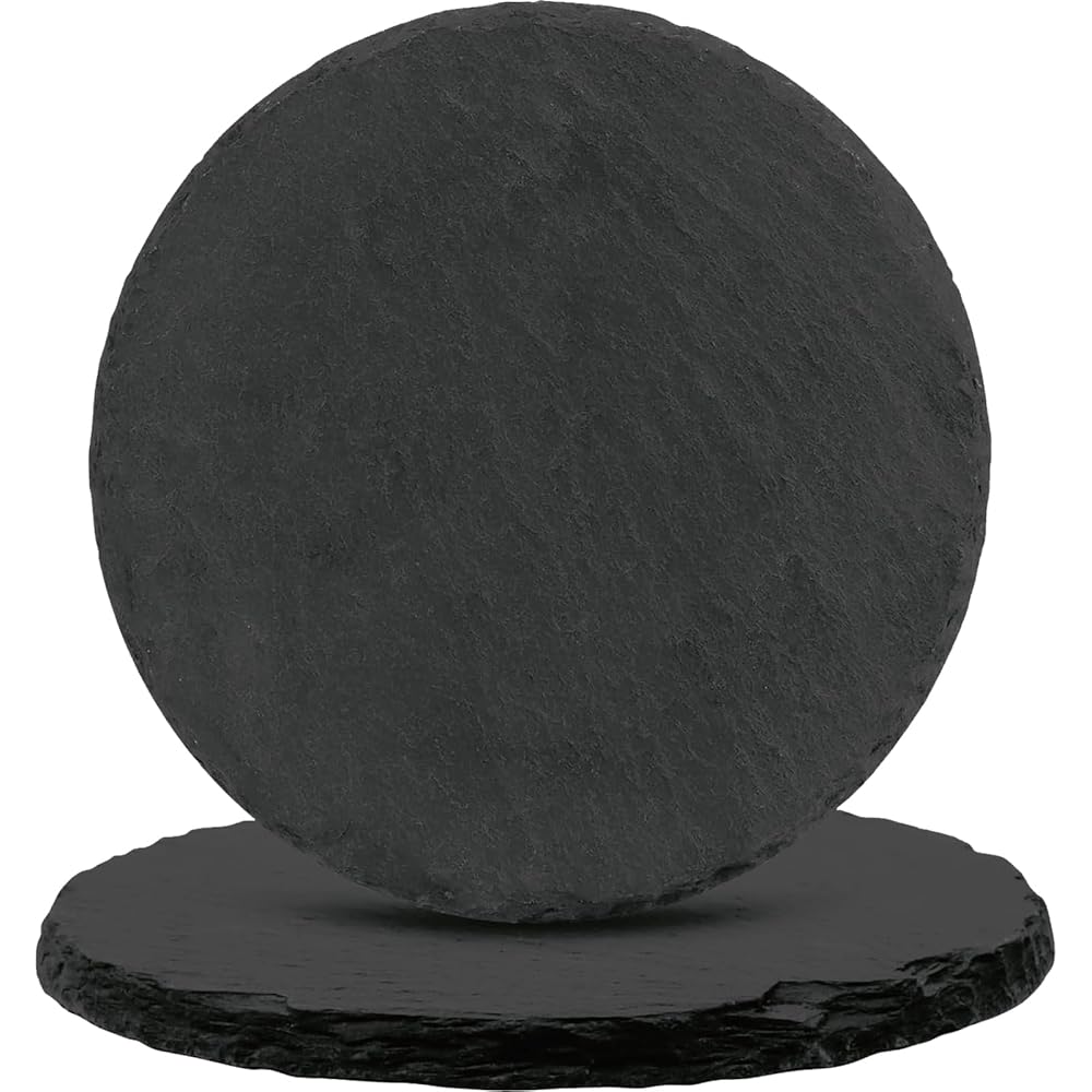 Black Nature Stone Coasters Set of 2, Round Drink Coasters Anti-Scratch, Table Décor for Office Bar Kitchen and Home, Includes Gift for White Elepant- Protect Wood Grass...