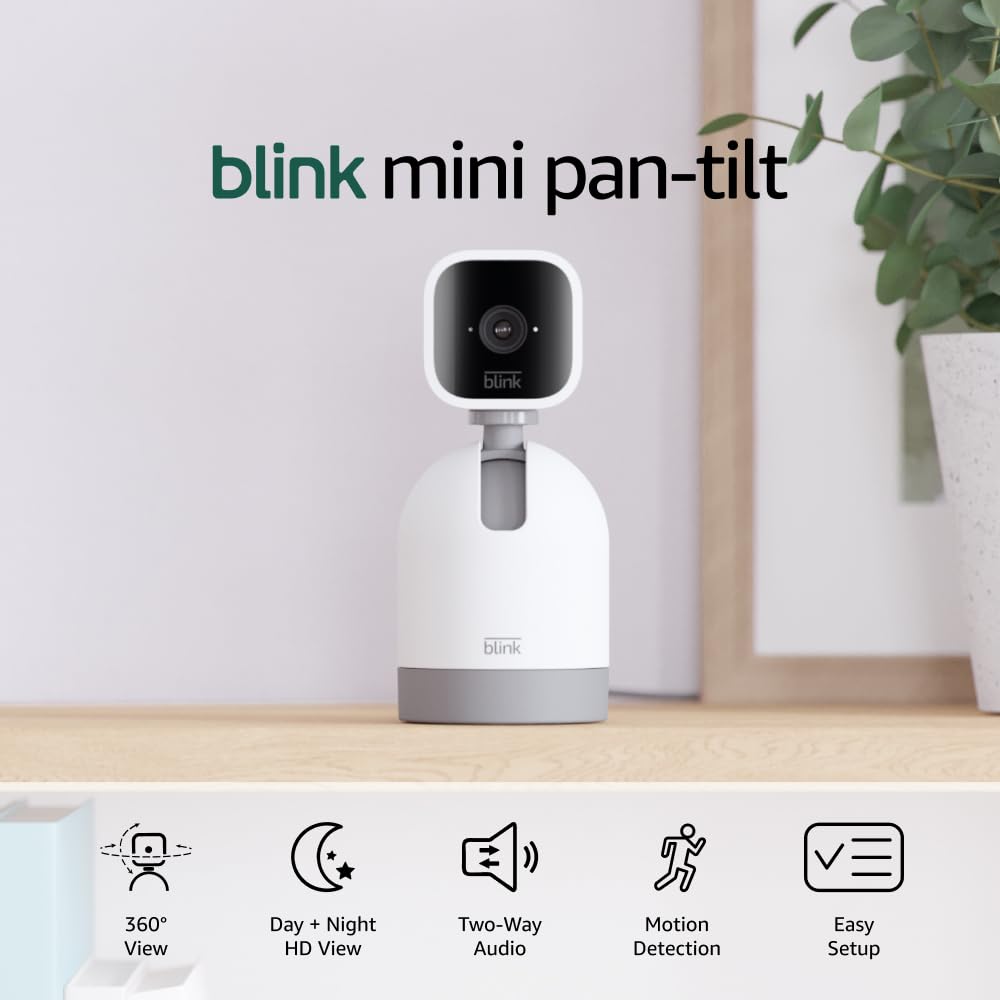 Blink Mini Pan-Tilt Camera | Rotating indoor plug-in smart security camera, two-way audio, HD video, motion detection, Works with Alexa (White)